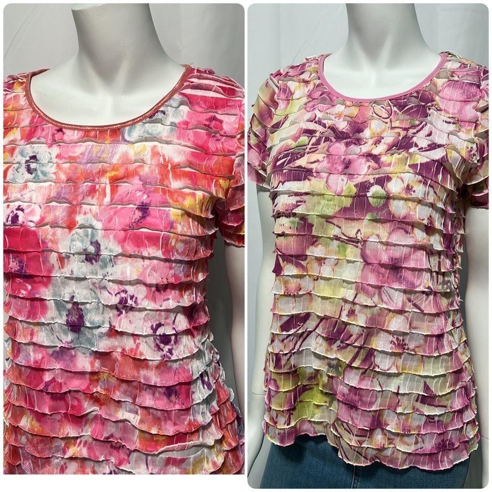 NWOT BUNDLE OF TWO Floral Printed Tiered Ruffle Short Sleeve Tops Small P